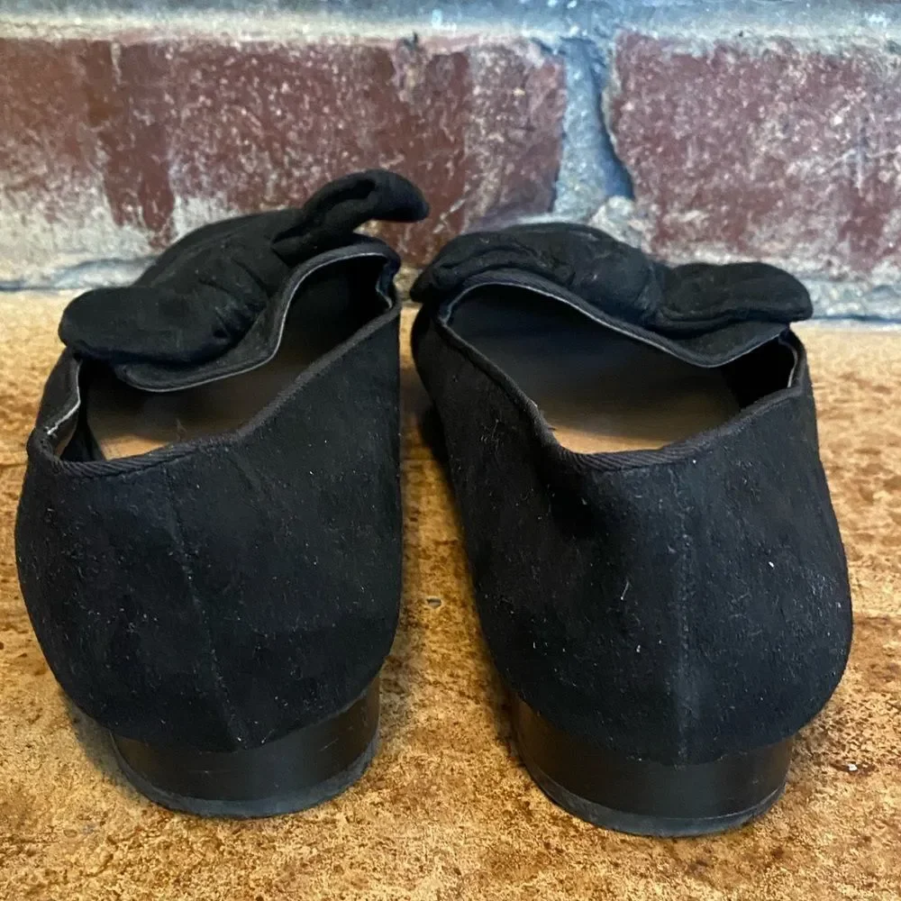 Asos‎ black suede leather bow top square toe slip on loafers